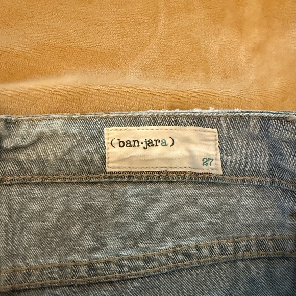 Blue Distressed Jean Shorts with Frayed Hem - Picture 6 of 9